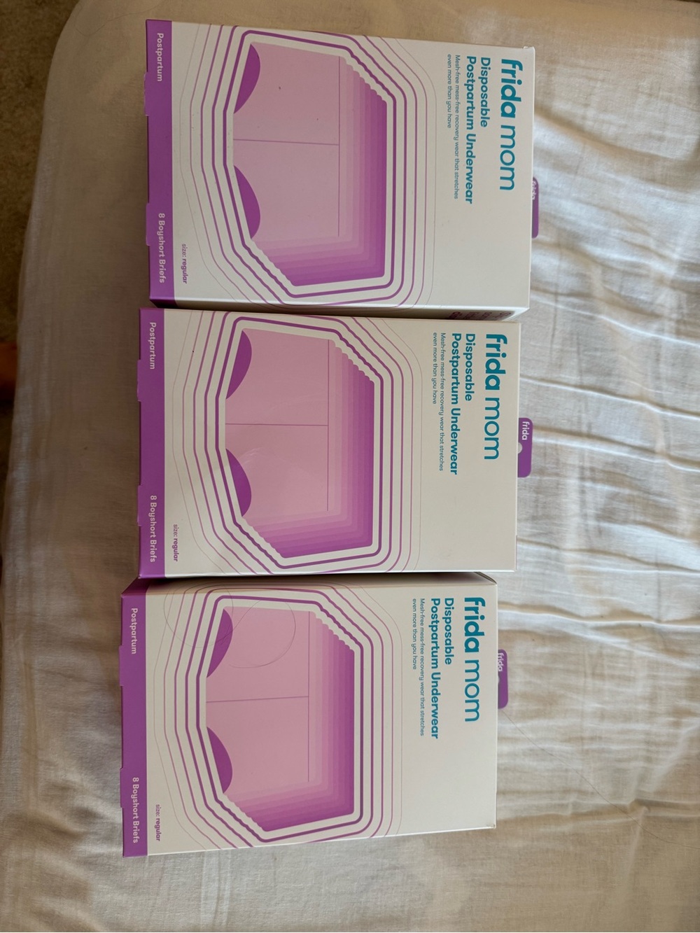 Frida Mom Disposable Postpartum Underwear - 3 boxes total.  24 briefs. NEW